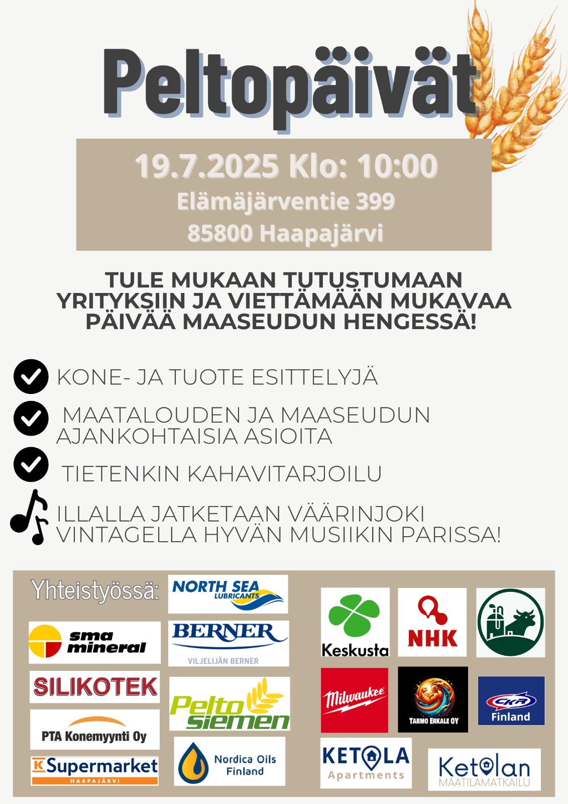 Haapajärven Peltopäivät 19.7.2025 ohjelma